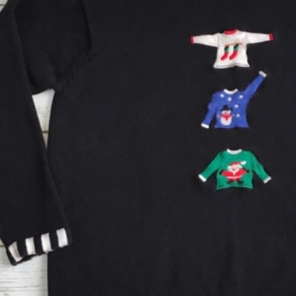 CHRISTMAS Vintage Sweater Black Sweater appliqué - Picture 4 of 7